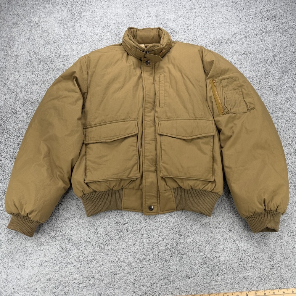Vintage Camel Aircrews Only Jacket Mens Large Down Puffer Bomber Hooded Aviator
